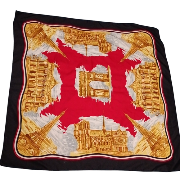 Emmanuel A Silk Scarf Paris Tower Arc de Triomphe Womens Signed Accessories - Picture 3 of 8